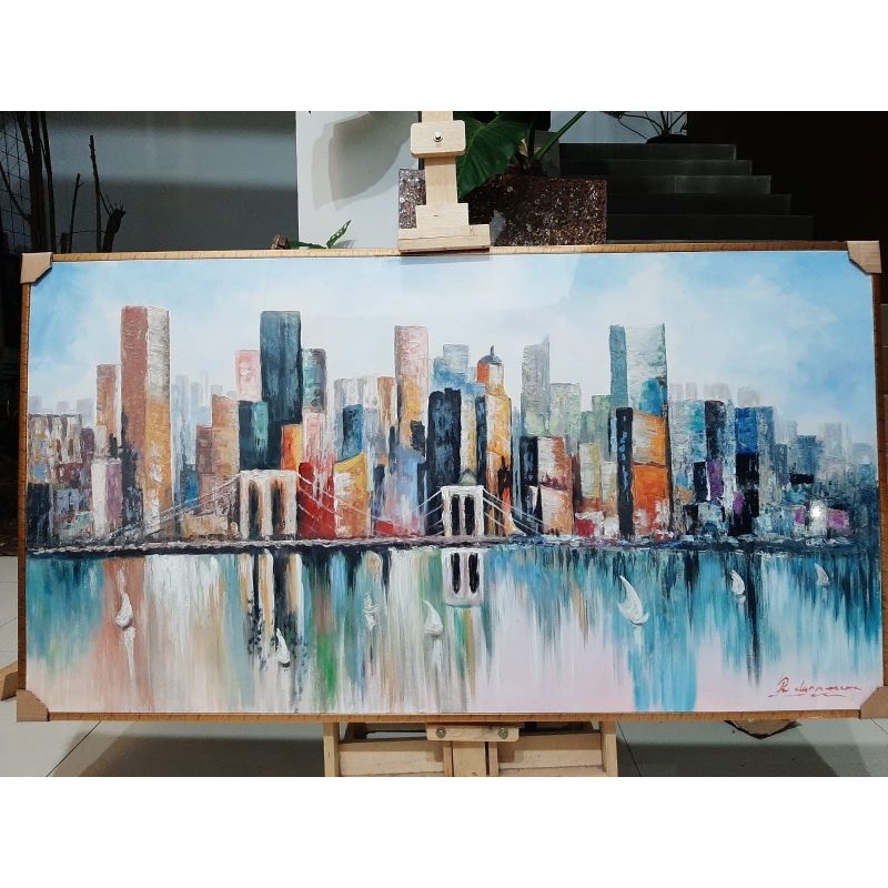 lukisan abstrak perkotaan, lukisan Texture catnya timbul bukan hasil pengrajin asli buatan pelukis.