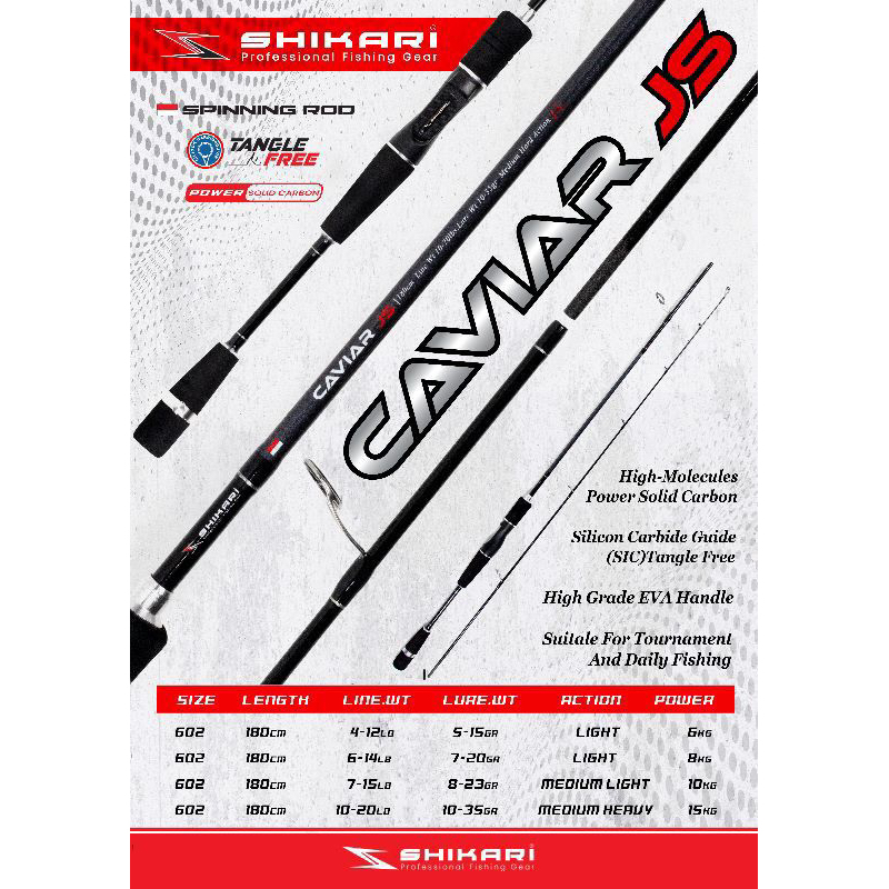 Joran Shikari Caviar JS 180cm Carbon Solid 6-14lb dan 10-20lb