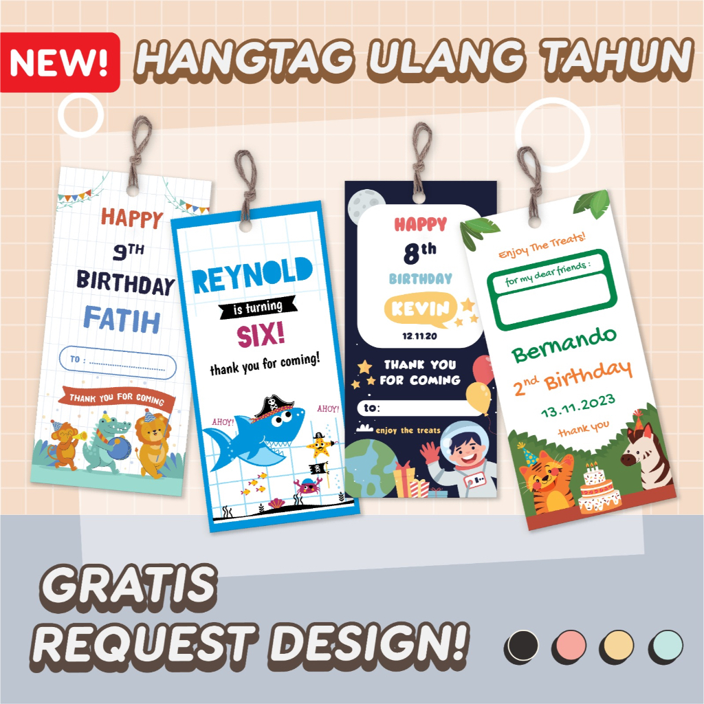 

Hang Tag Ulang Tahun Anak Custom 1 Sisi Tag Label Souvenir Bingkisan Snack Free Design