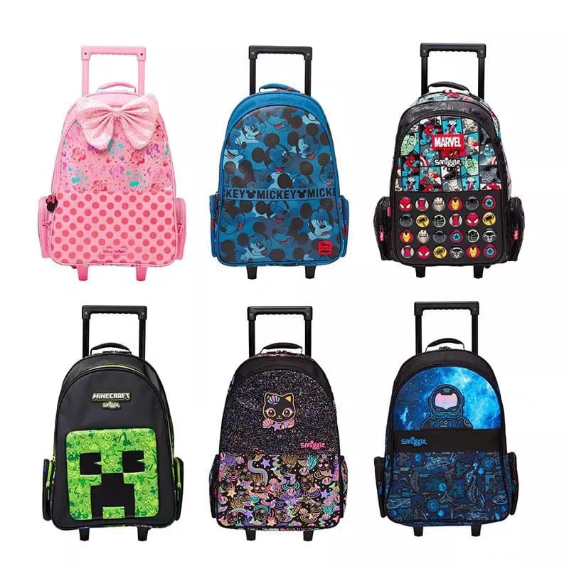 Smiggle Trolley Bag Marvel Minecraft Mickey Minnie Unicorn Dino Harry Potter Tas Troli Anak Sekolah Best Budz Trolley Backpack With Light Up Wheels