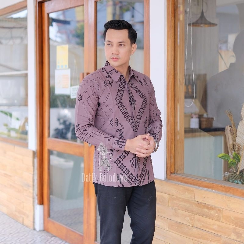 BATIK BOLO DEWO Motif Permata Kemeja Baju Batik Pria Lengan Panjang Lapis furing Hem Atasan