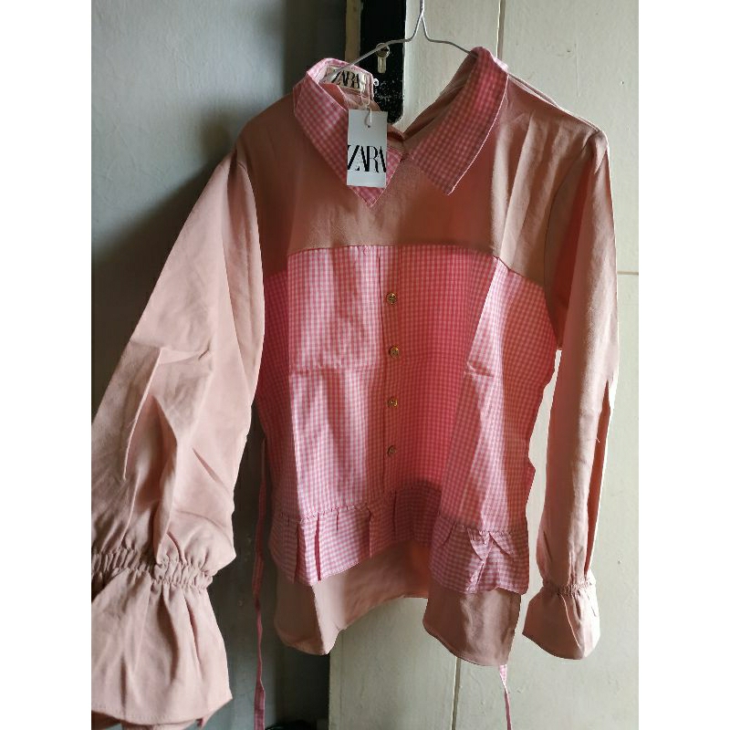 kemeja zara pink mix kotak
