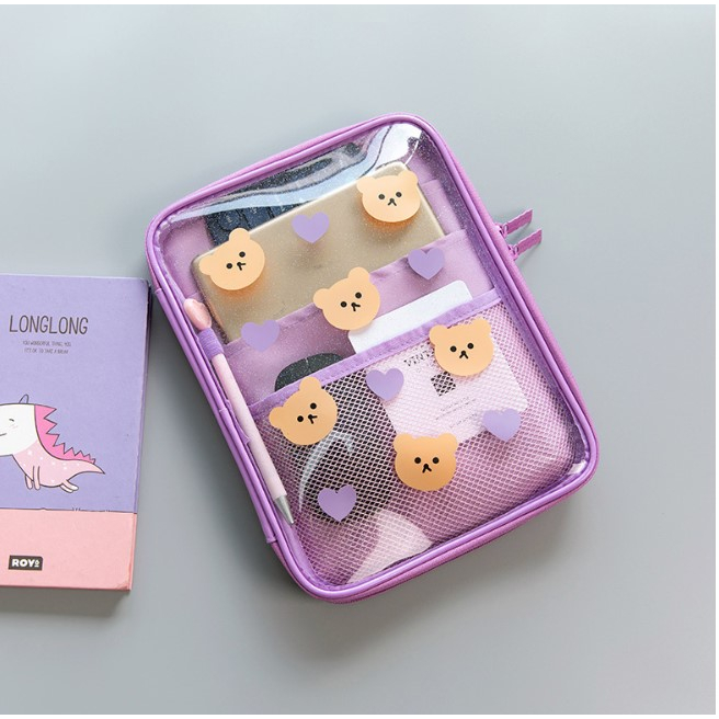 Sleeve Pouch iPad 5 6 7 8 9 AIR 1 2 Mini Slot Organizer Tas Tab Apple Sarung Tablet Huawei MatePad T10 T8 10.1 10.4 11 12 13 inch Kantong Case Cover Bag Casing Pelindung Kids Anak Cewek Motif Kartun Beruang Warna Pink Ungu Waterproof