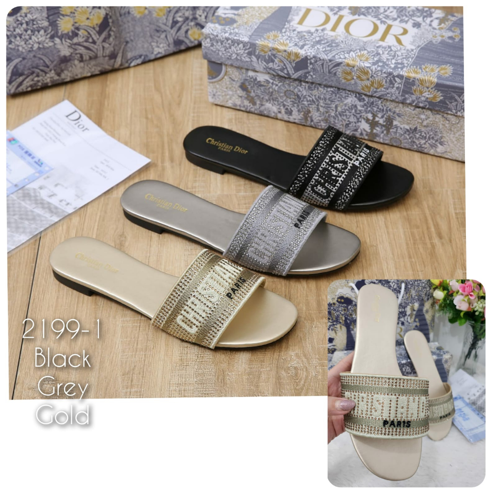 New Arrival Sandal Wanita IMPORT SET Slipper Slop Flat Nyaman Manik2 Kode : 2199-1