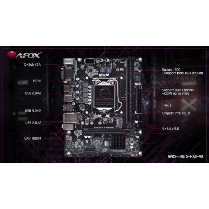 Motherboard AFOX H510 MA2-V2 | AFOX H510 MA2-V2 | LGA SOCKET 1200