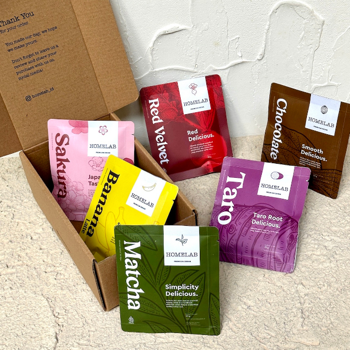 

6 Bungkus Bubuk Minuman Premium Single Pack - 6 Rasa Matcha, Chocolate, , Red Velvet, Sakura, Taro, Banana