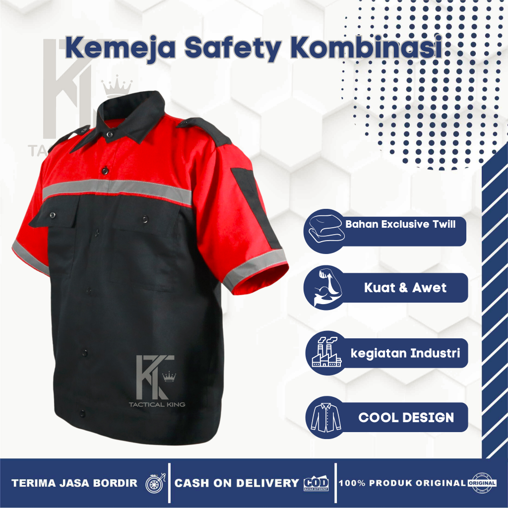 Kemeja Safety Pria/Atasan Wearpack Kombinasi/Kemeja Safety Lengan Pendek