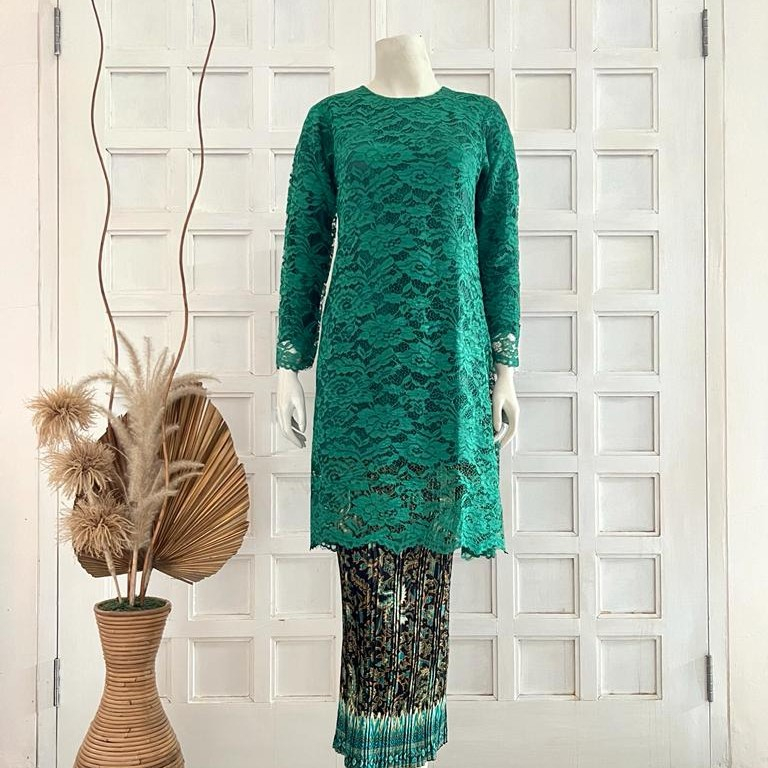 ATASAN KEBAYA TUNIK BROKAT/KEBAYA SERAGAMAN PESTA/KEBAYA KECE WARNA HIJAU BOTOL