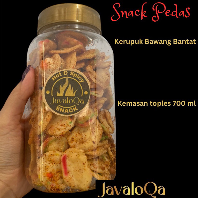 

JAVALOQA SNACK KERUPUK SEBLAK PEDAS, KEMASAN TOPLES 700ML ANEKA CAMILAN KRUPUK BAWANG CABE
