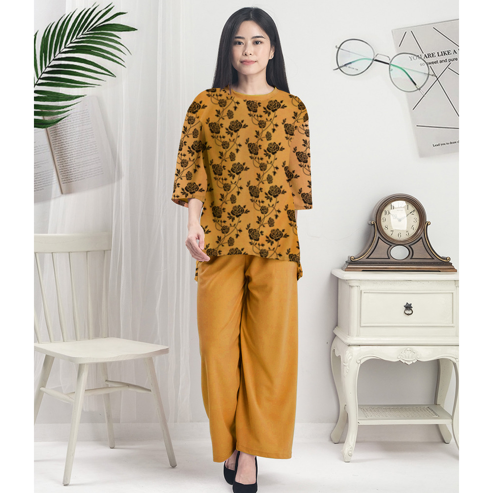 VF - Baju Setelan Celana Wanita Motif Rose Flower