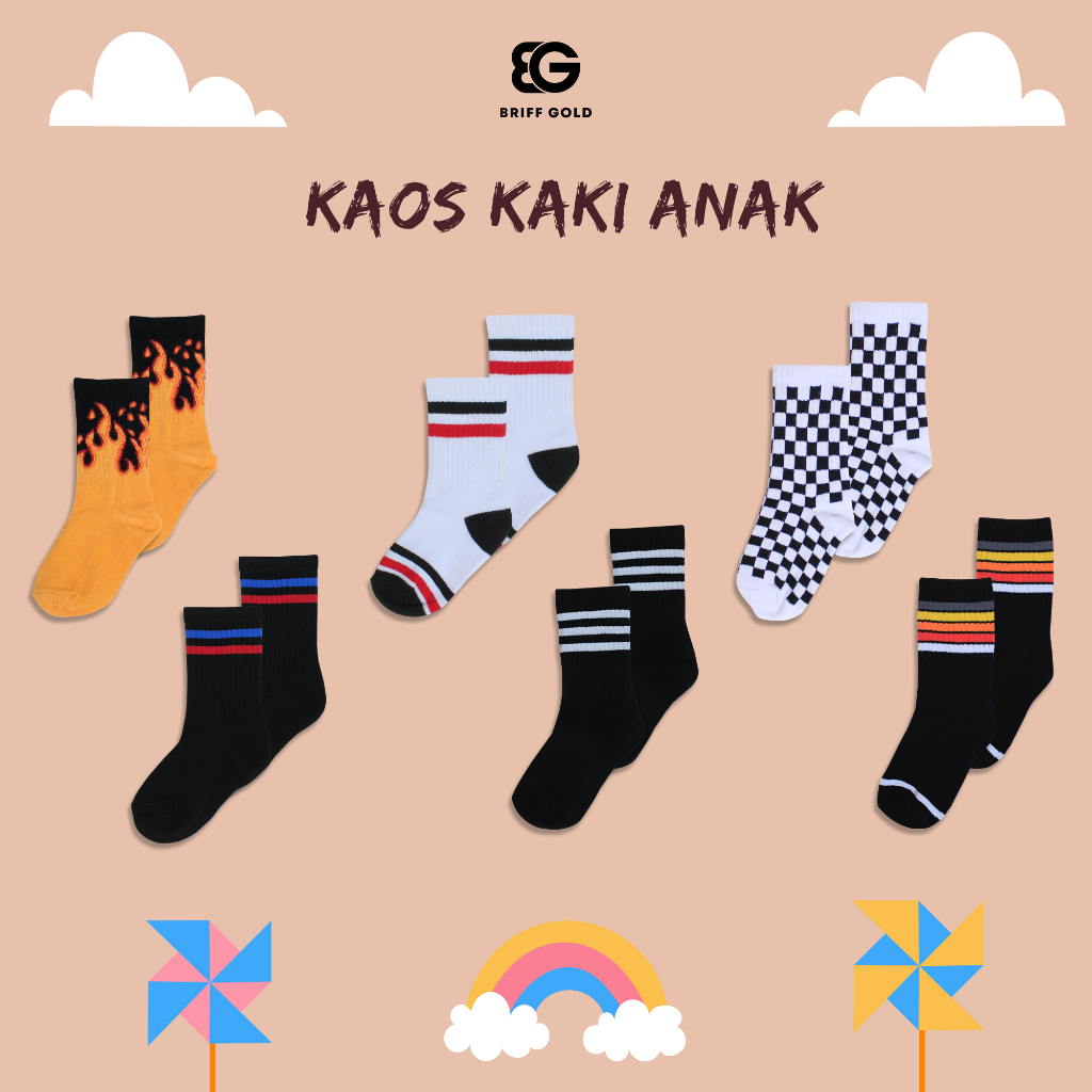 Kaos Kaki Anak Motif Oldschool Stripe Kids 7 - 13 Tahun Briffgold