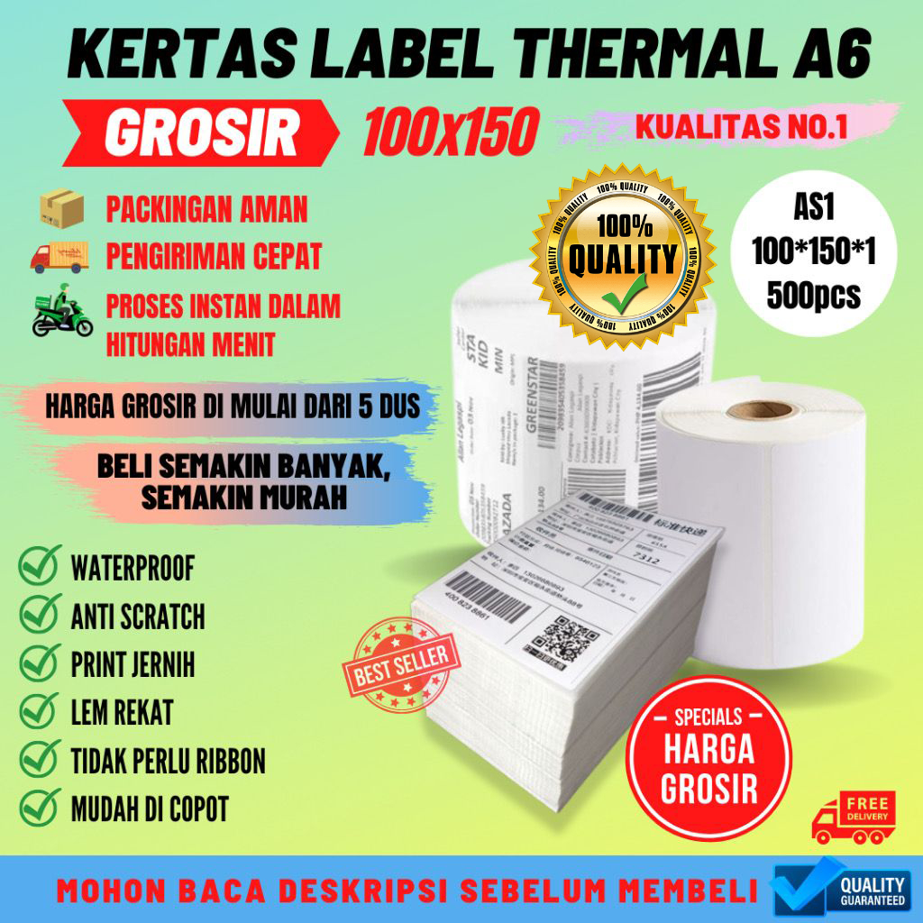

KERTAS THERMAL UKURAN A6 500 PCS 100 X 150 X 1 MM KERTAS THERMAL LABEL ONLINE SHOP
