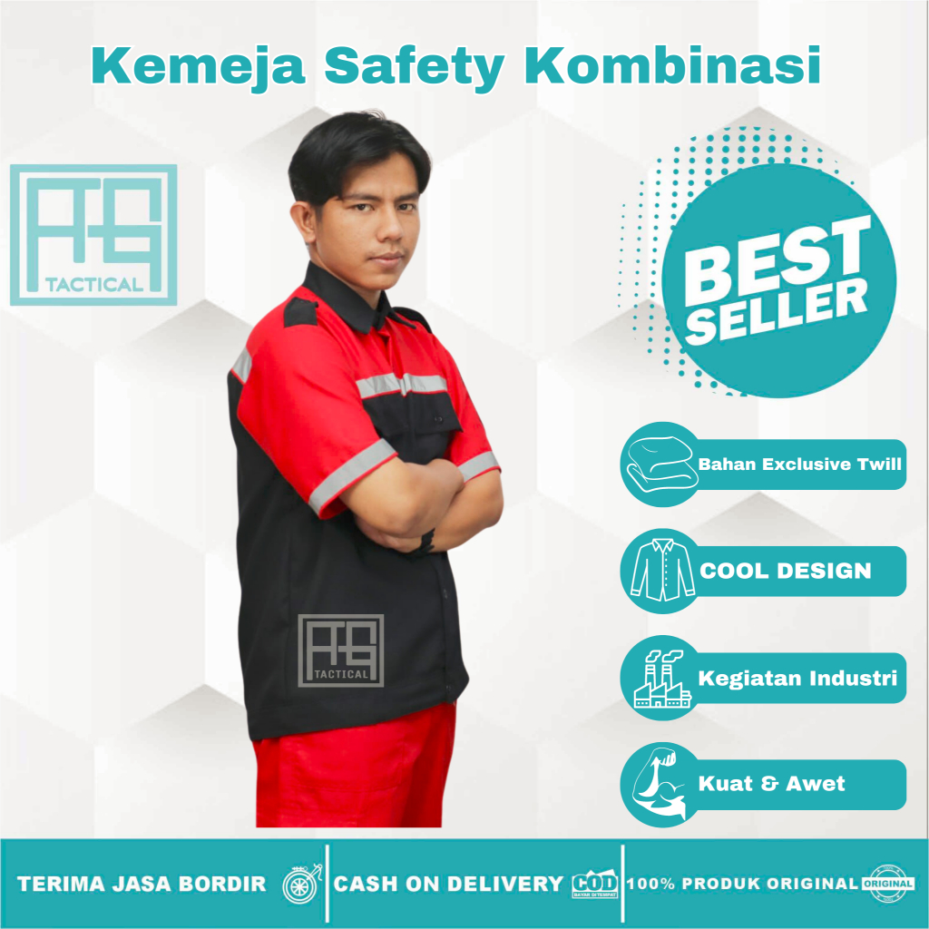 Atasan Wearpack Kombinasi/Kemeja Safety Pria Lengan Pendek/Kemeja Kerja