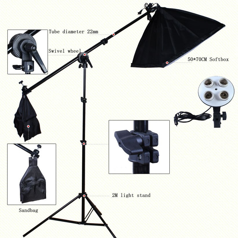 Flatlay Softbox Continuous Studio Light with Boom Arm Stand Lighting Live Video Lighting atas softbox