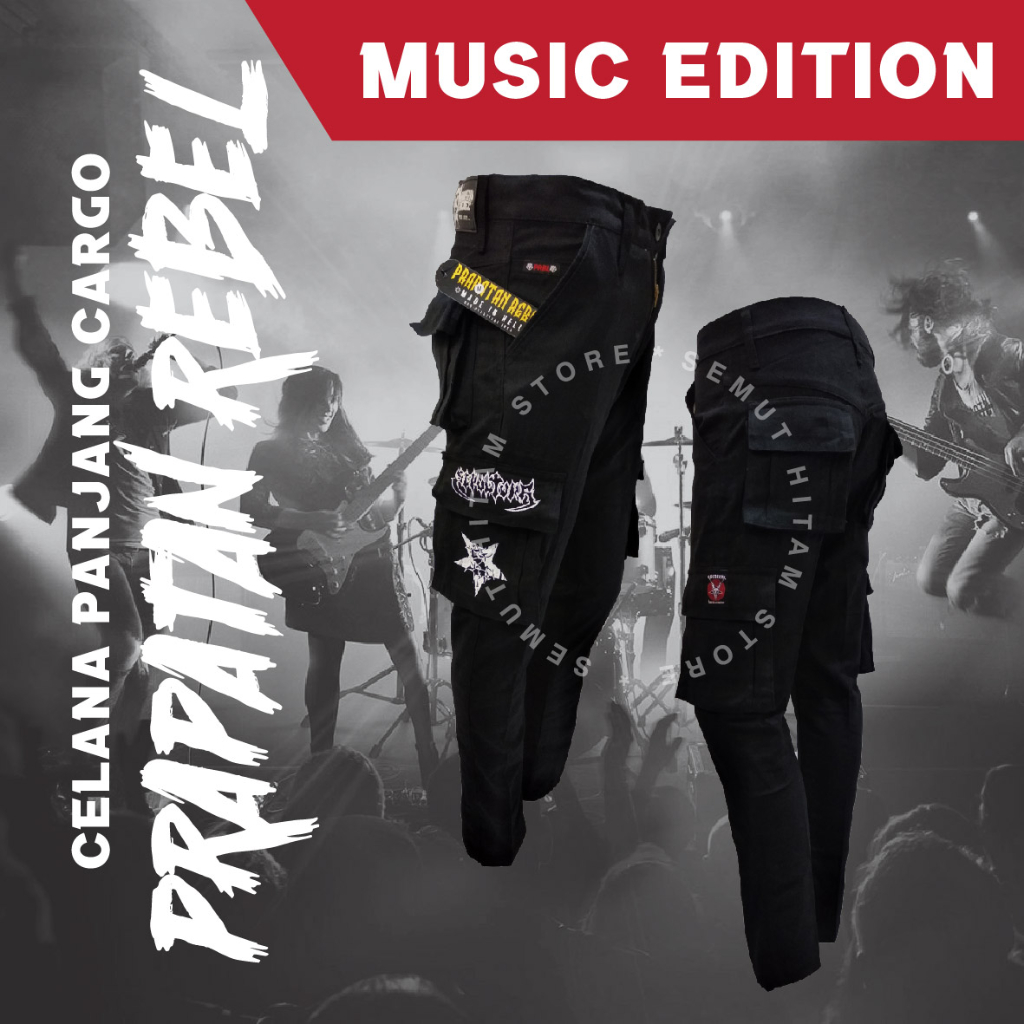 [GESER KIRI] Prapatan Rebel Celana Cargo Panjang Kempol Panjang PDL Alpin Hitam Bordir Metal Punk Pr