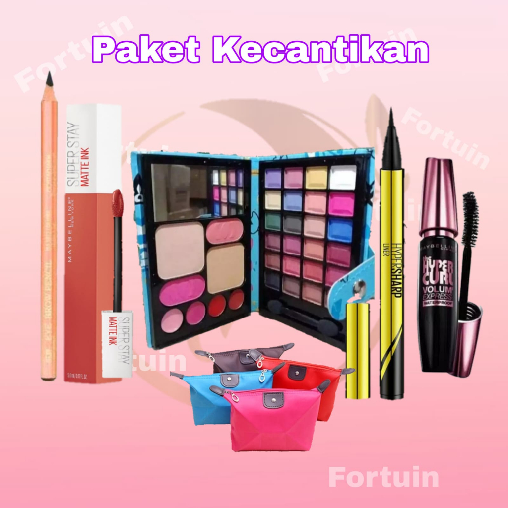 Paket Kecantikan Eyeshadow Maybelline 5in1 + Tas Kosmetik