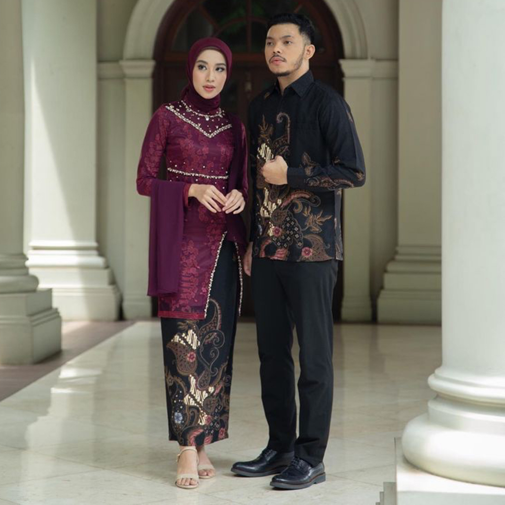 HANNA TUNIK Couple Kebaya Brukat Wanita dan Kemeja Batik Pria size M L XL. Kebaya Wisuda Kebaya Kondangan Kebaya Lamaran Terbaru