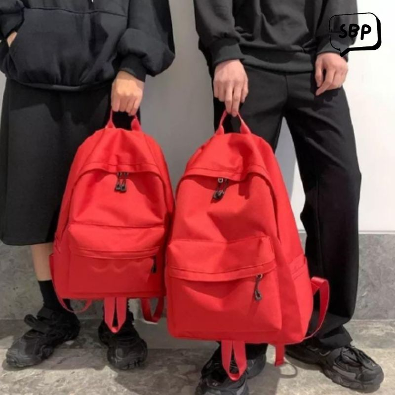 Tas Sekolah Ransel Tahan Air Polos Unisex + Slot Laptop