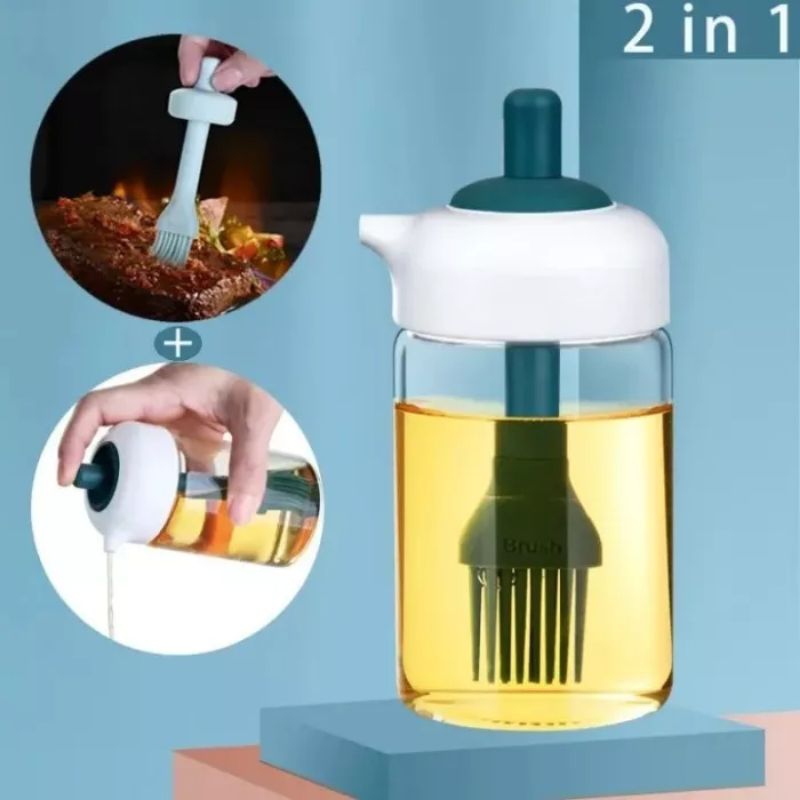 Botol Minyak Kaca Dengan Kuas Bumbu Dapur 2 in 1 / Toples Botol Kaca Tempat Minyak Dengan Kuas / Condiment Jar 2 In 1