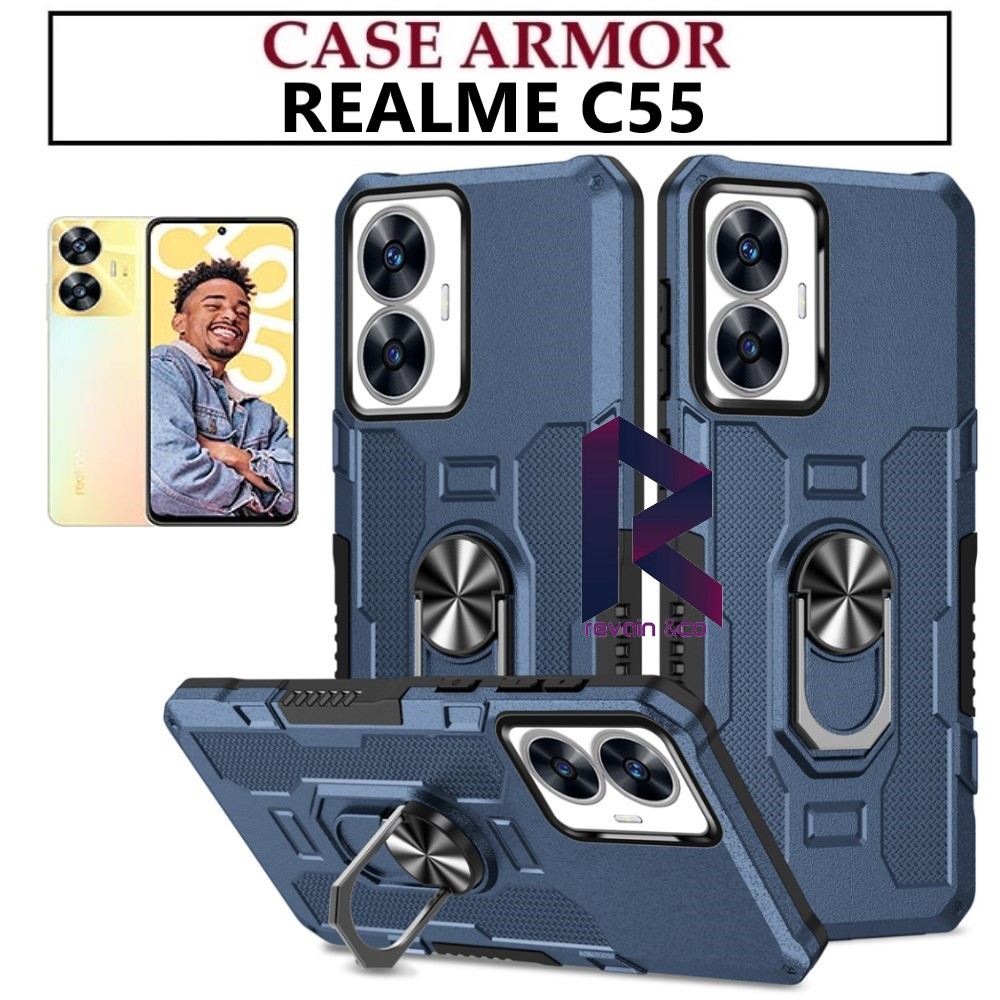 Case Armor REALME C55 Iring Cincin Magnetic Kesing Hp Protect kamera Premium Hard Case Standing Robot Pelindung Kamera