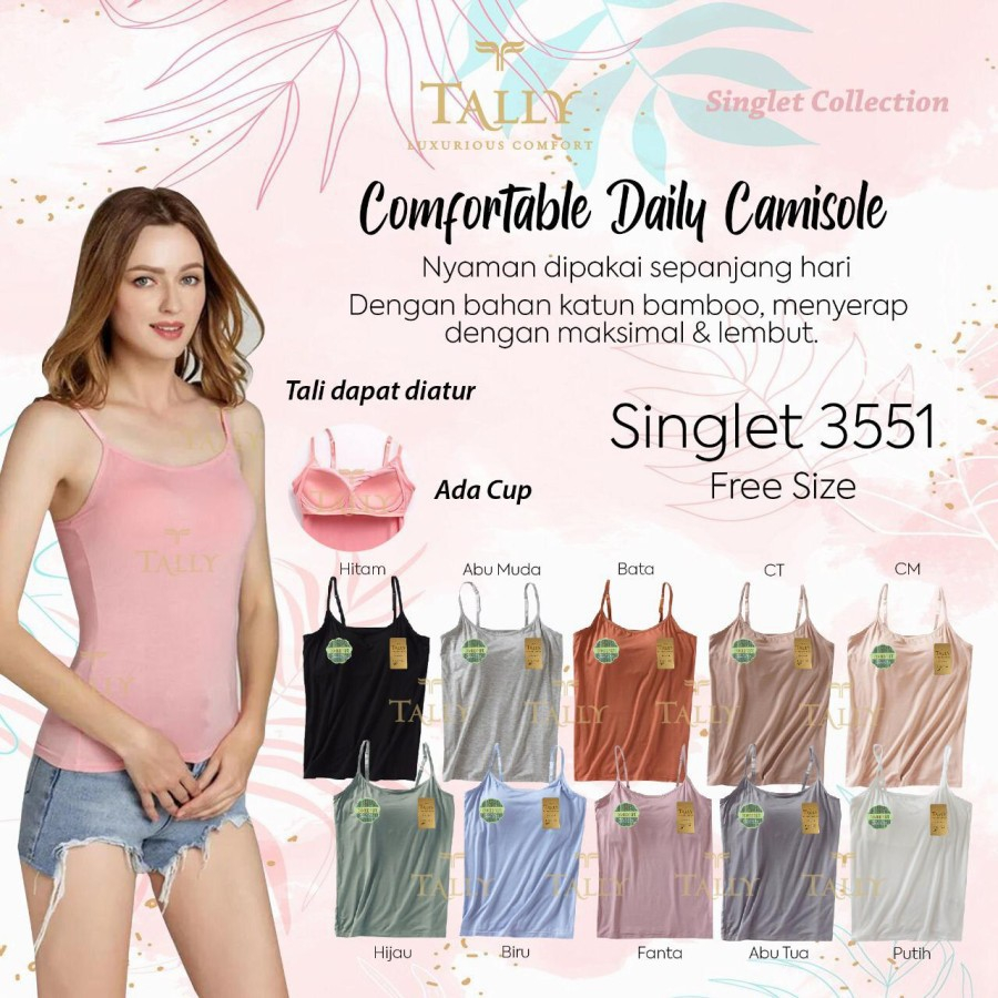 TANKTOP 3551 TALLY - Singlet Perempuan Tally 3551 / Tank Top Cewek Wanita Tally 3551 Singlet Tank Top Bra dengan Cup Bra Tally 3551 - ARA98STORE