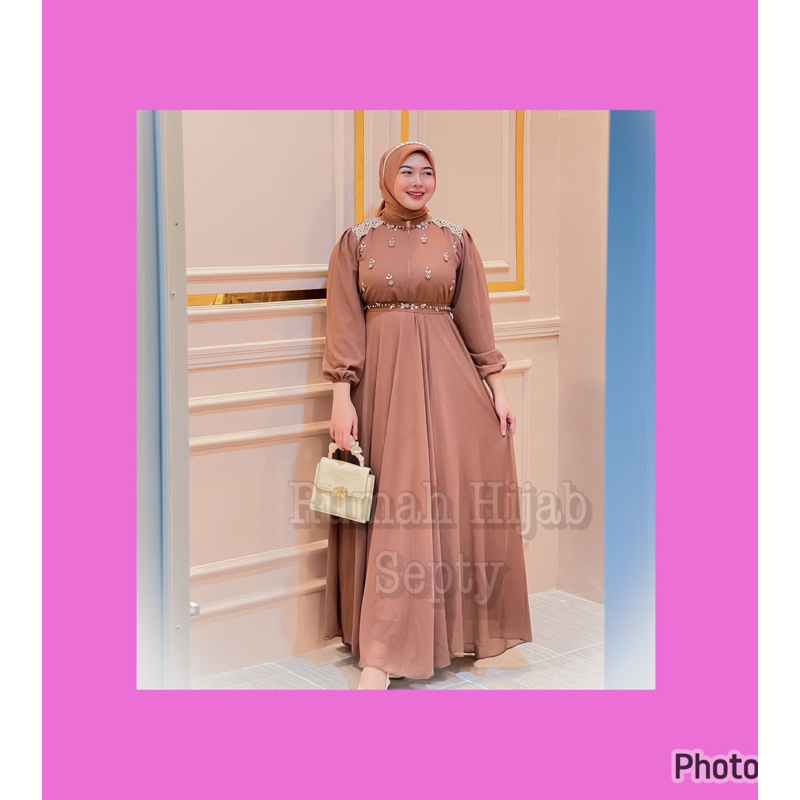{ RHS } Xaviera gamis ceruty babydoll full furing // gamis ceruty kombinasi brokat // gamis ceruty p