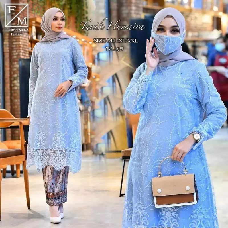 Setelan Kebaya Tunik Tille Modern ~ Atasan Baju Kebaya Muslim Lengan Panjang Mix Rok Plisket Batik ~