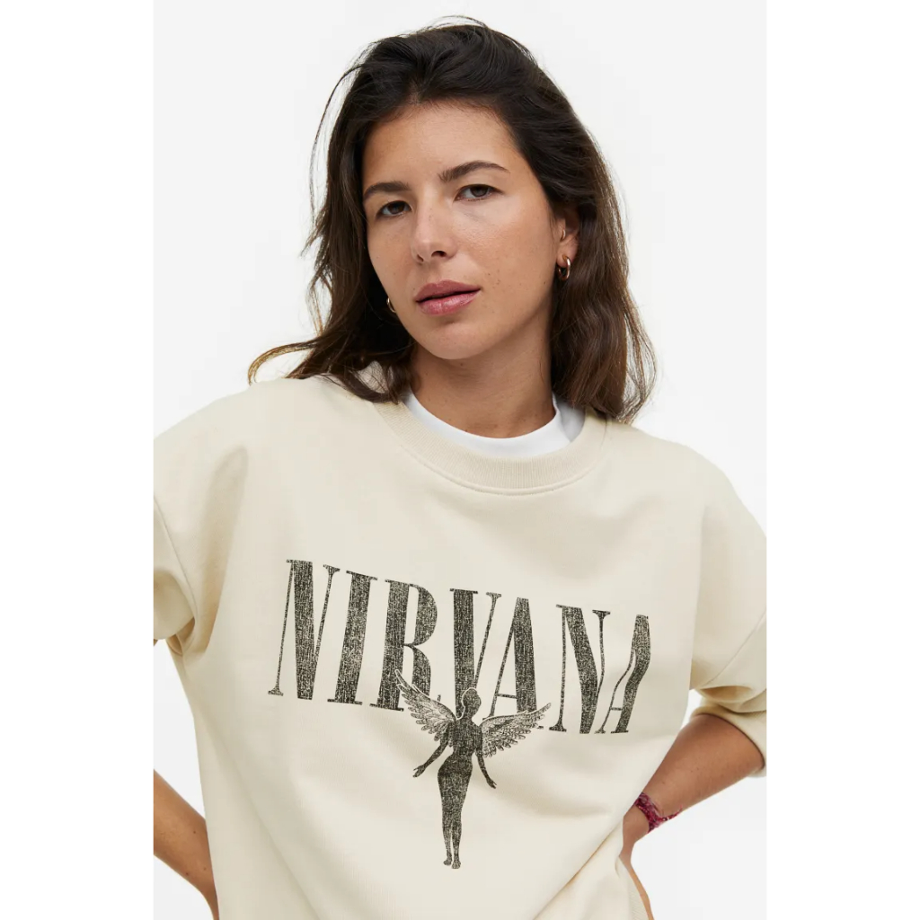 Crewneck H&amp;M NIRVANA IN UTERO Soft Cream Sweater Wanita HnM