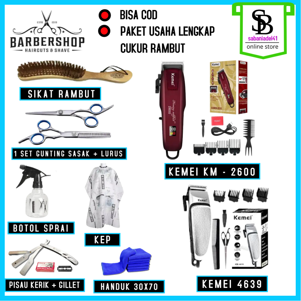 PAKET Kemei Alat cukur rambut elektrik Mesin Cukur Rambut Paket Barbershop KEMEI KM-PG2600 Indikator