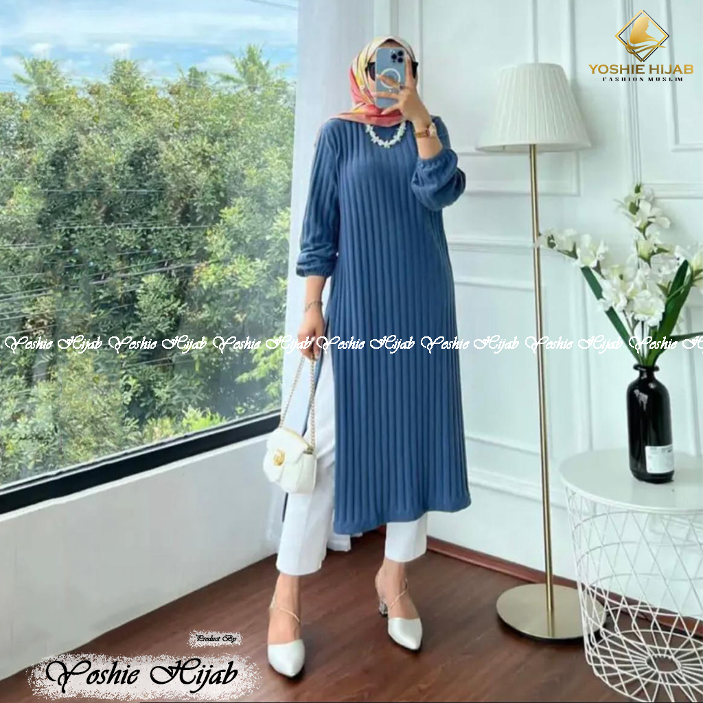 Tania Long Tunik Knit Hornet Premium LD 110cm,Bahan Import Berkualitas Tinggi