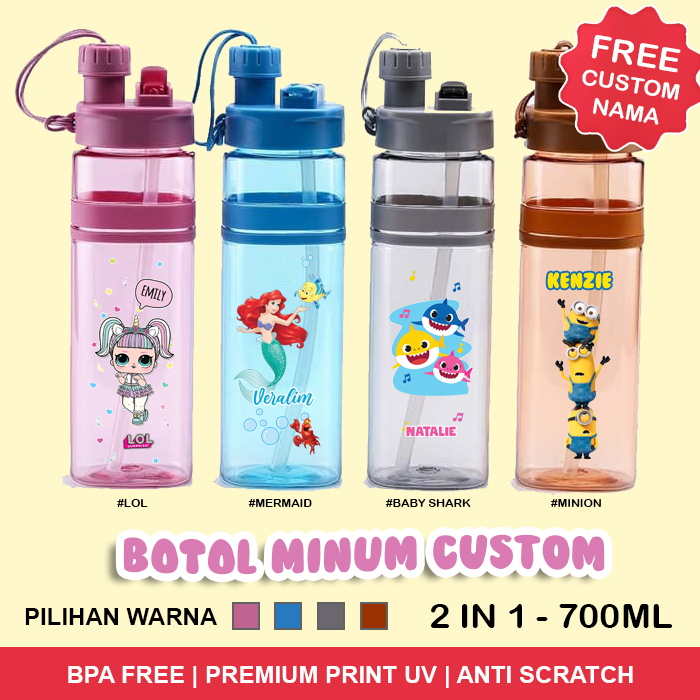 Botol minum anak 2 in 1 free custom nama kado souvenir ulang tahun