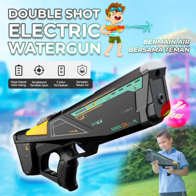 Mainan Anak Water Gun Elektrik Pistolan Tembakan Air Double Shot