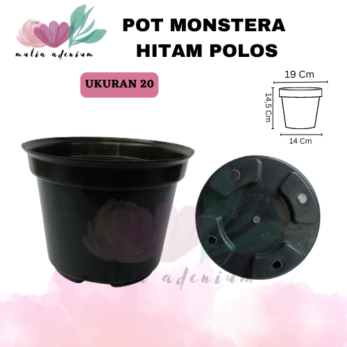 Pot Monstera 20 Hitam | Pot Bunga Hitam Polos | Pot Plastik Hitam | Pot Plastik Hitam