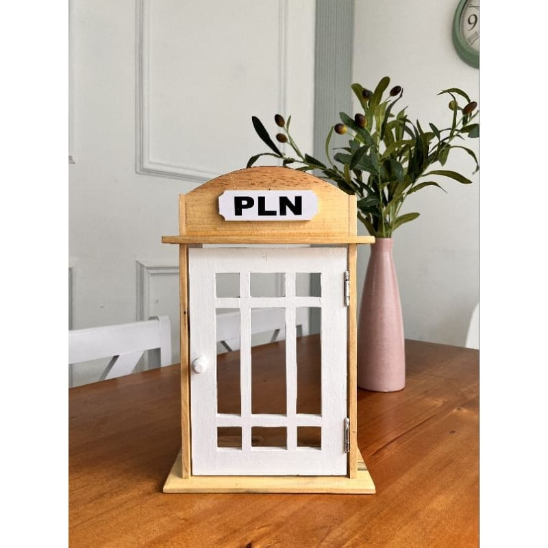 Box Kotak Cover Meteran Listrik Token Kayu Model Telephone London Hiasan Dekorasi Dinding