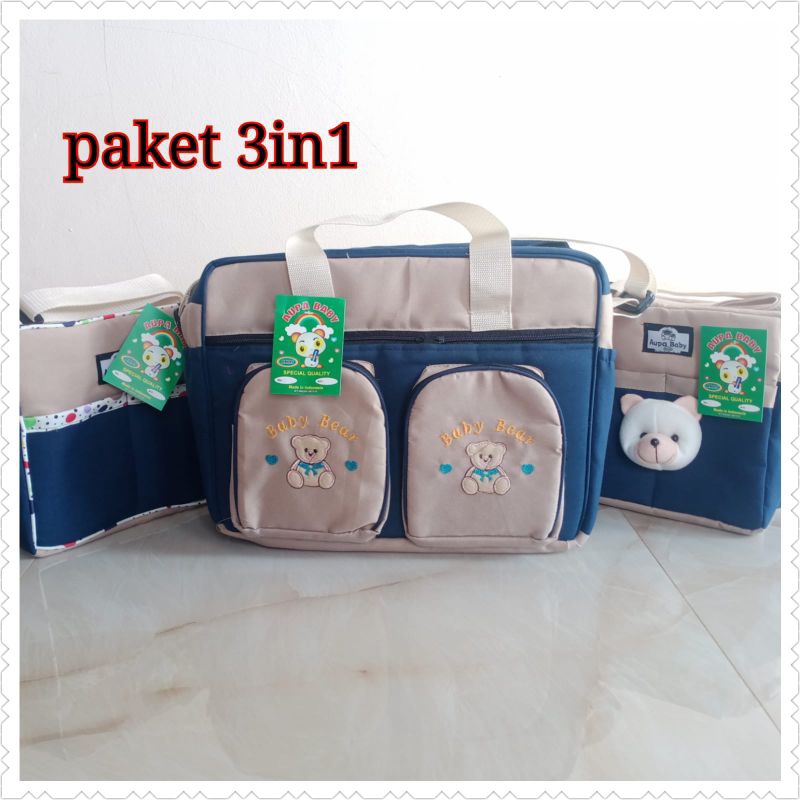 Paket 3in1 Tas bayi besar tas bayi beruang dan tas bayi saku polos