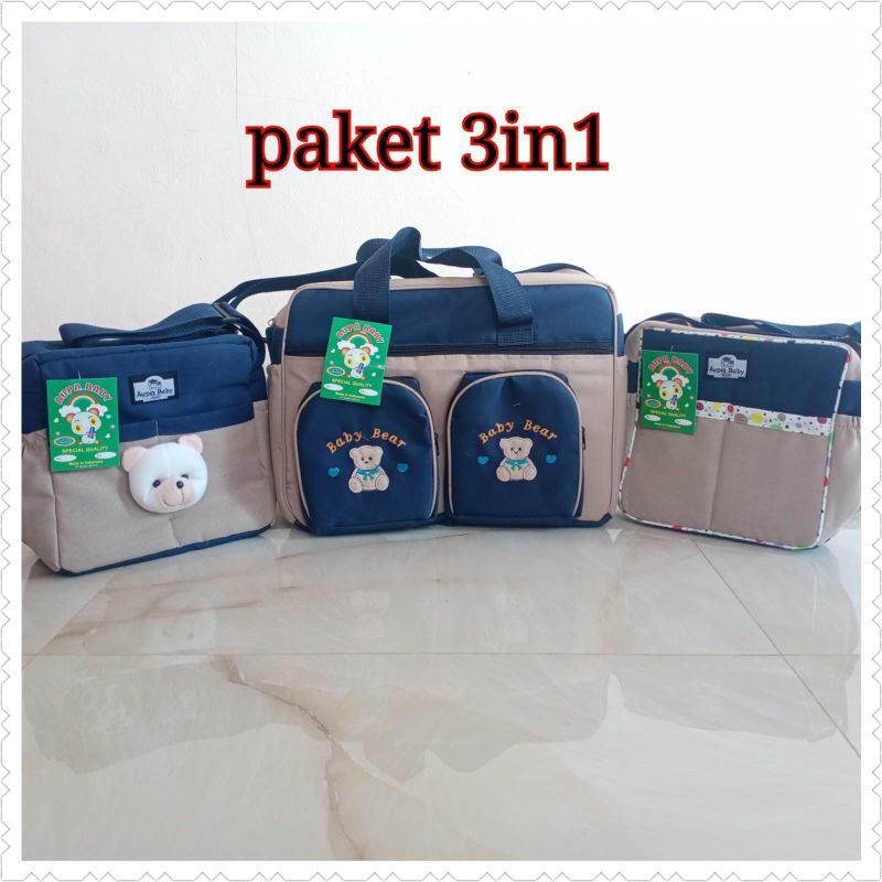 Paket 3in1 Tas bayi besar tas bayi beruang dan tas bayi saku polos