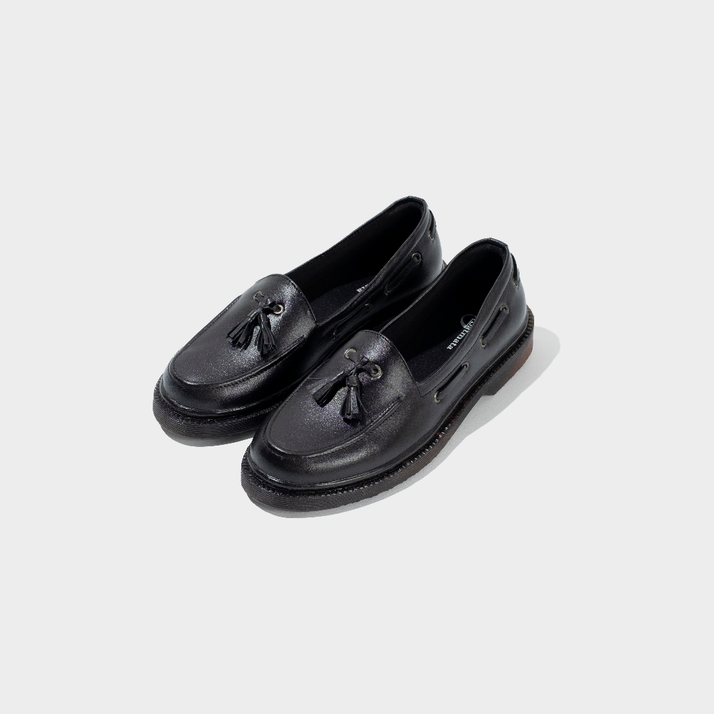 Xcloud x Satmata Sepatu Formal SlipOn Casual Pria ALSAKI Kulit Asli Black