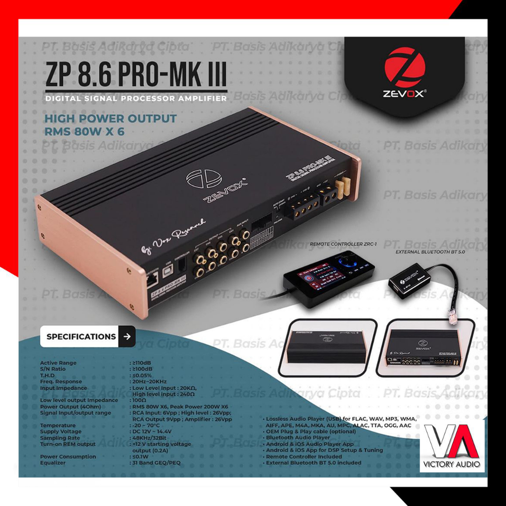Digital Sound Processor VOX RESEARCH ZEVOX ZP 8.6 PRO-MKIII MK III MK3 MK 3 DSP 8 Channel Output Built in Power Amplifier 6 Channel 25W x 4 + 90W x 2 RMS 31 Band EQ