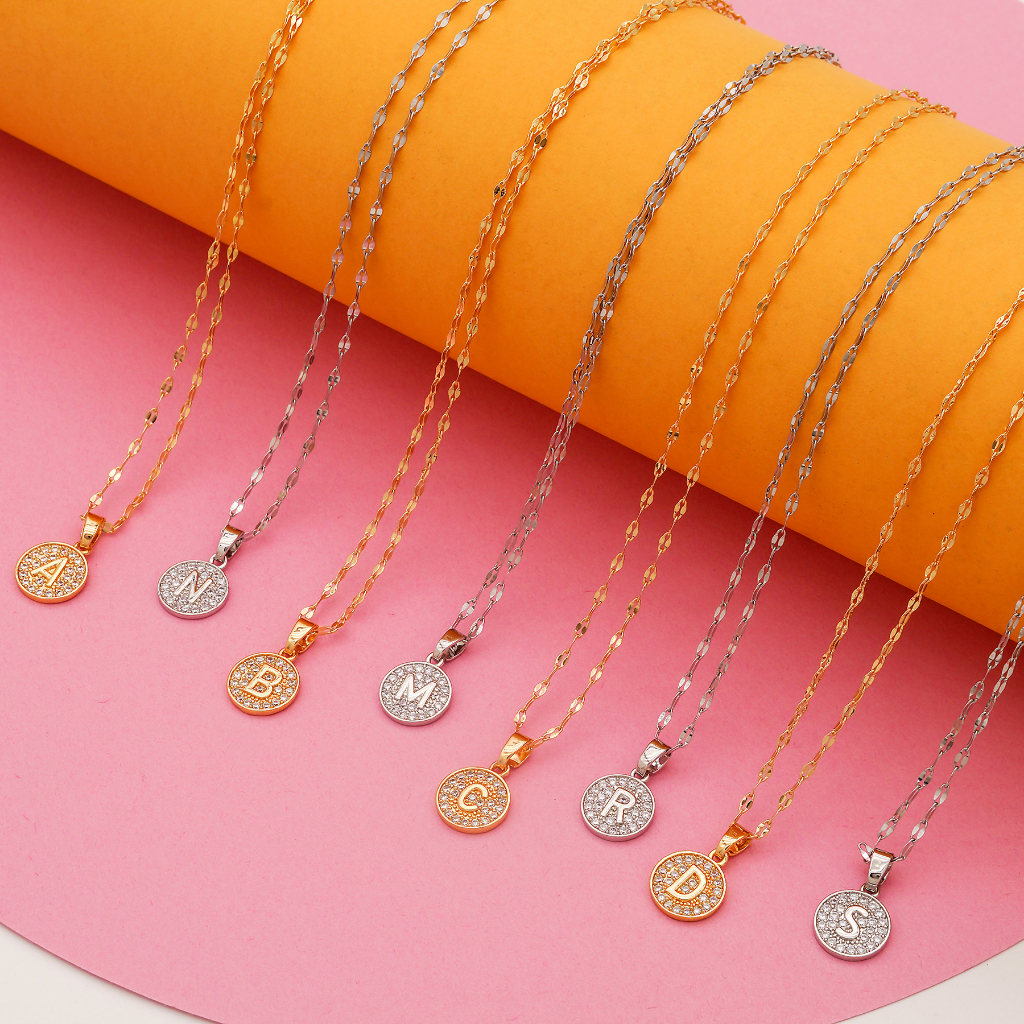 Hyl Jewelry 311N Kalung Titanium Huruf Muda Emas Wanita Anti Karat Asli Panjang