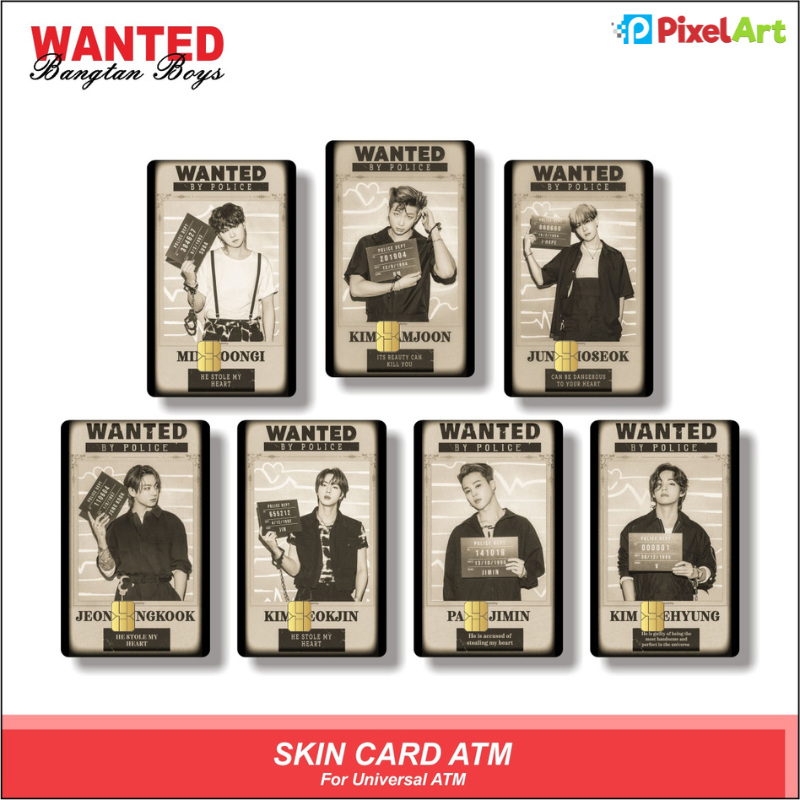 

STICKER CARD ATM STIKER KARTU ATM E-MONEY MOTIF BTS WANTED VERS BUTTER ANTI GORES ATM SKINCARD