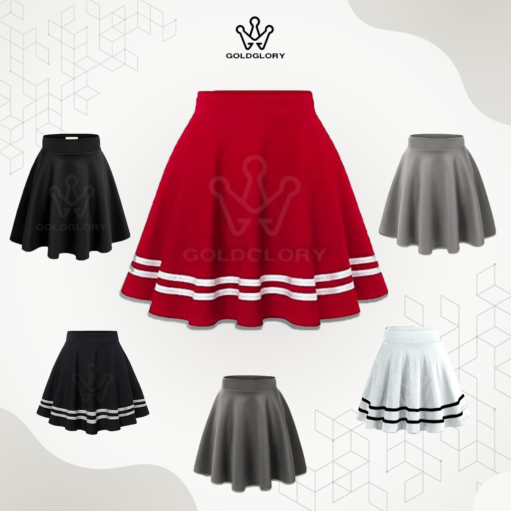 GOLDGLORY Rok Pendek Korea Skirt Flare Korea Rok Tennis Gym Zumba