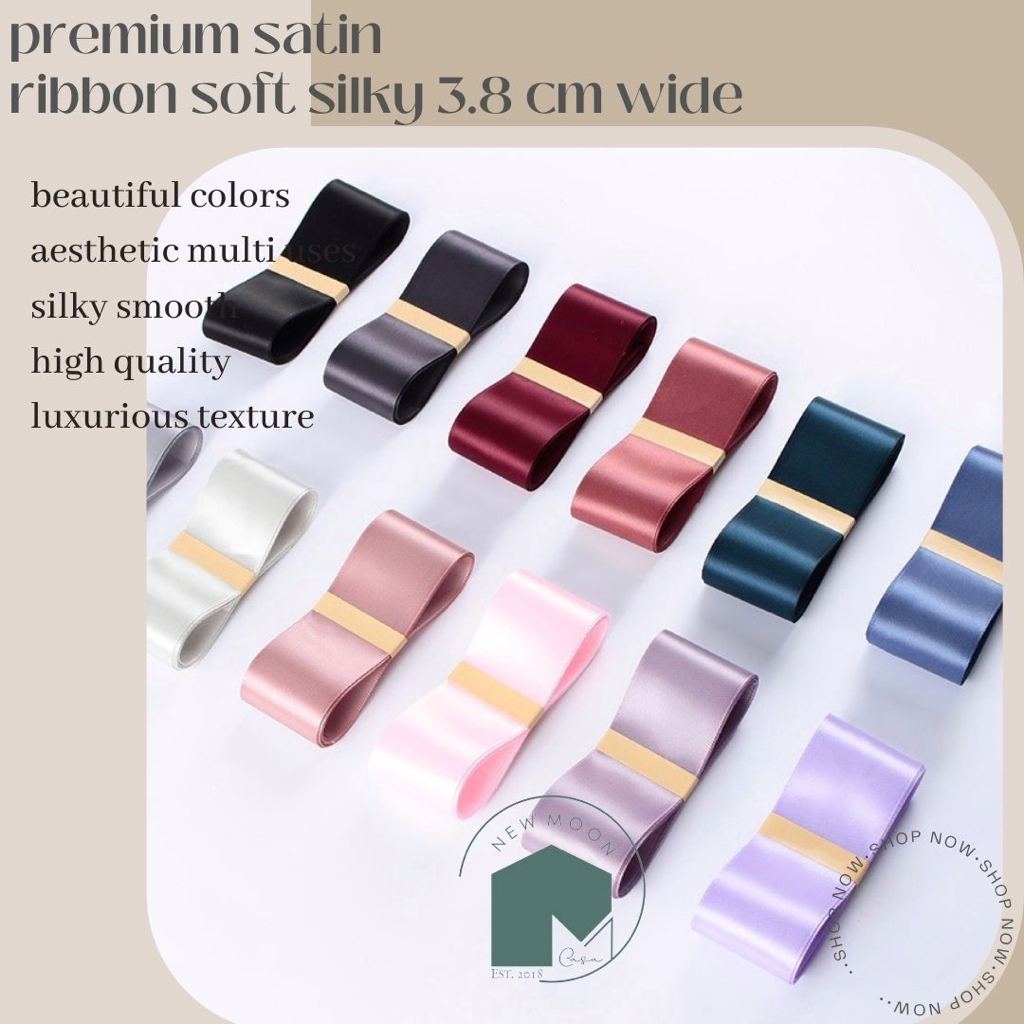 

PER 5 meter 1 meter Pita satin premium 3,8 cm 1.5 inch silky ribbon 3,8cm 38mm korea buket bunga kado 1,5 inch bouquet hamper gift saten parcel