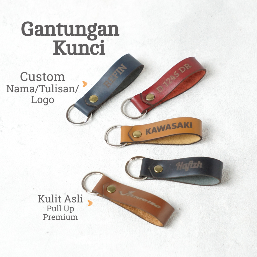Gantungan Kunci Keychain Kulit Asli Custom Request Nama Tulisan Luggage Name Tag Tas Motor (GR)