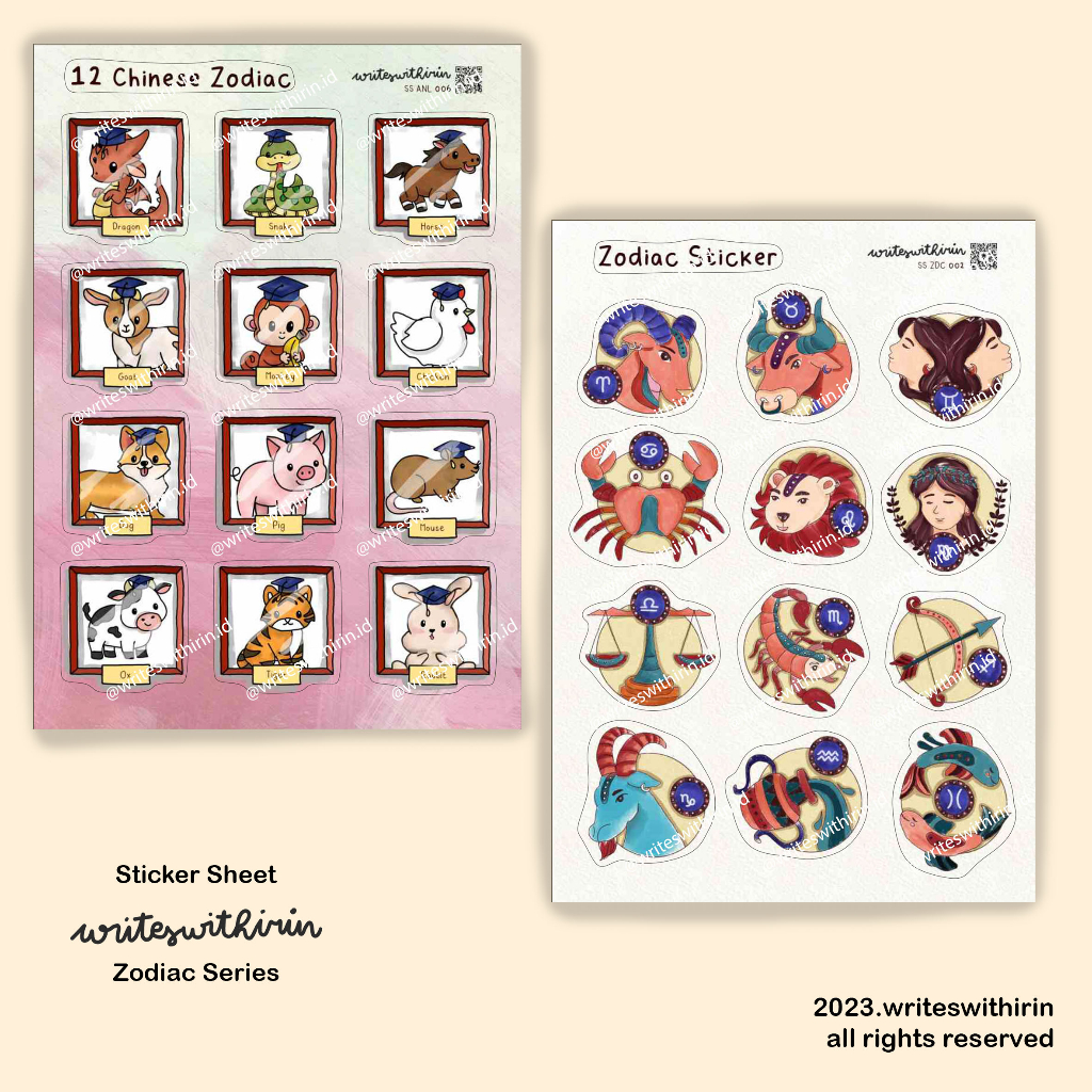 

(writeswithirin) Sticker Sheet Zodiac/ Horoscope/ Shio/ Chinese Zodiac Stiker anti air/ sticker laptop/ dekorasi/ bujo/ bullet journal aesthetic estetik
