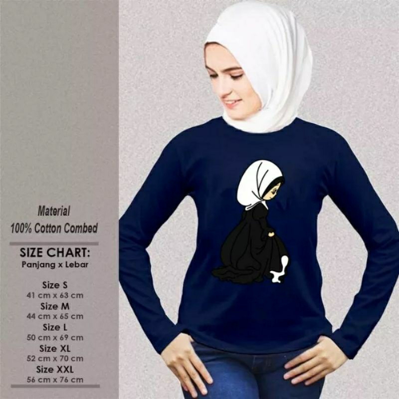 STRIHTS KAOS KERAH BULAT-WANITA MUSLIMAH-BAJU TANGAN PANJANG