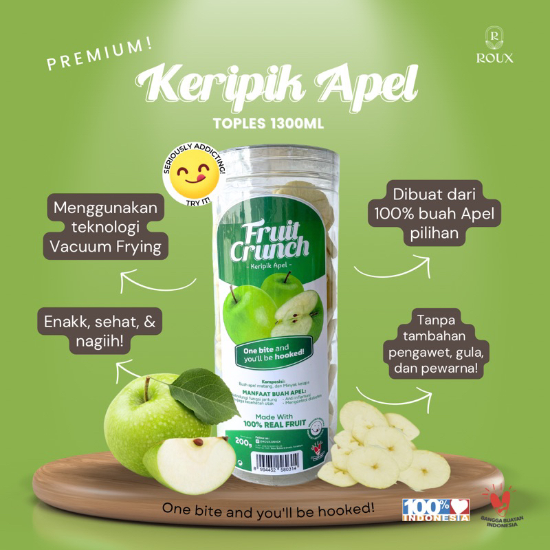 

FRUIT CRUNCH KERIPIK BUAH APEL PREMIUM TOPLES 1300ml ENAK RENYAH NAGIH MANIS TANPA GULA TAMBAHAN SEHAT HEALTHY SNACK