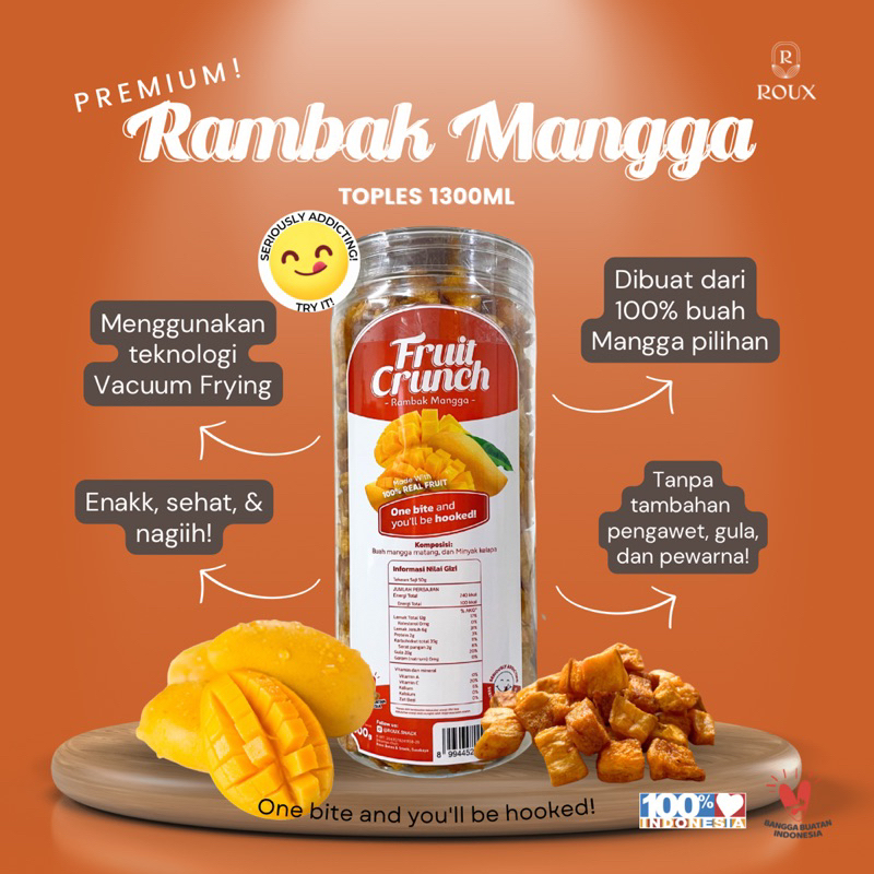 

FRUIT CRUNCH RAMBAK BUAH MANGGA PREMIUM TOPLES 1300ml ENAK SEHAT HEALTHY SNACK MANIS TANPA GULA TAMBAHAN