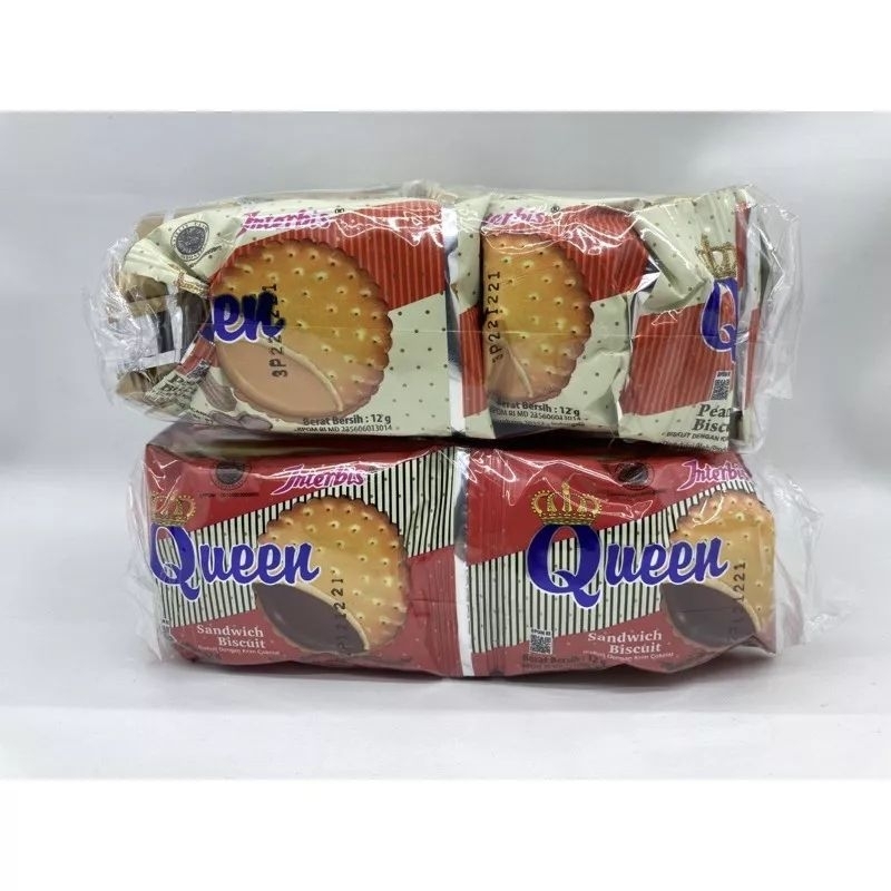 Interbis Biscuit Queen Biskuit Rasa Kacang Dan Rasa Coklat 1 Pak isi 10 Pcs