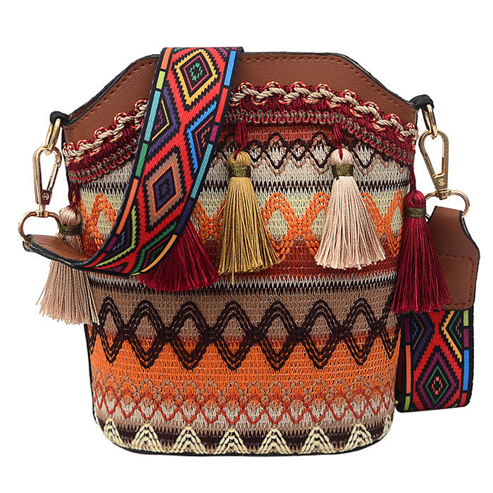 Populer Tas Selempang Kasual Wanita Etnik Rumbai Tas Selempang Kulit Messenger Bag untuk Wanita