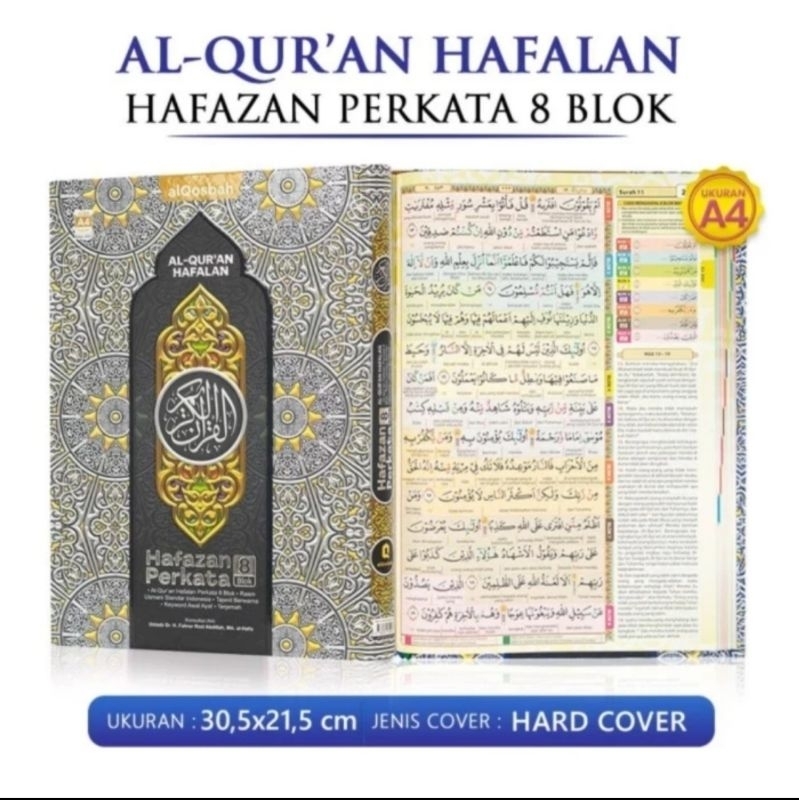Alqur'an Hafazan 8 blok warna A4 Terjemah perkata